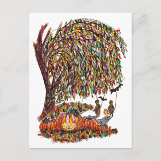 Kinder spielen Fledermäuse Halloween Aquarell Postkarte