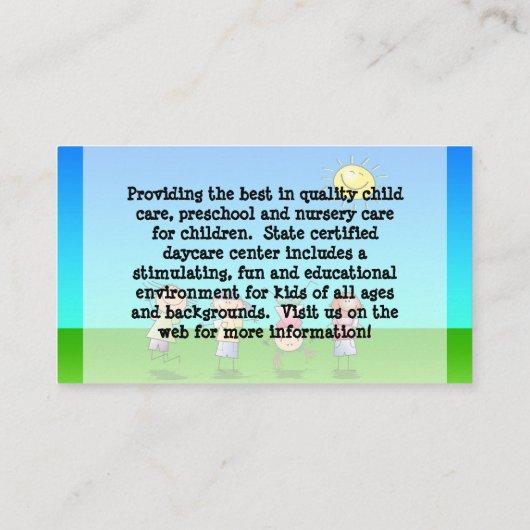 Kinder spielen im Freien Kinderbetreuungszentrum Visitenkarte (Rückseite)