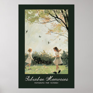 Kinder spielen im Herbstlaub Kunstposter Poster