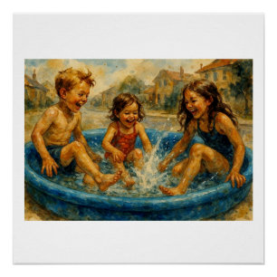 Kinder spielen in einem Pool, Poster