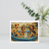 Kinder spielen in einem Pool, Postkarte (Stehend Vorderseite)