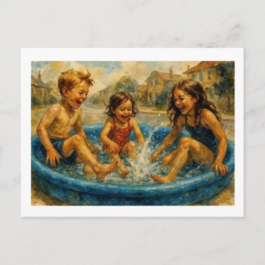 Kinder spielen in einem Pool, Postkarte (Vorderseite)