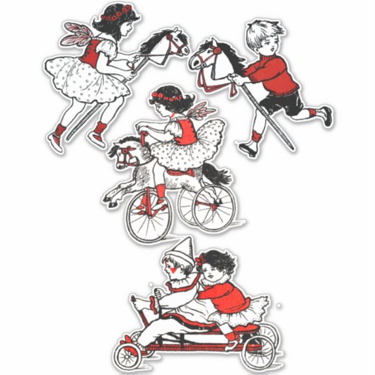 Kinder Spielen mit Vintager Abbildung Aufkleber (Vorderseite)