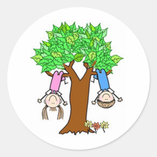 Kinder spielen Strichmännchen Runder Aufkleber (Vorderseite)