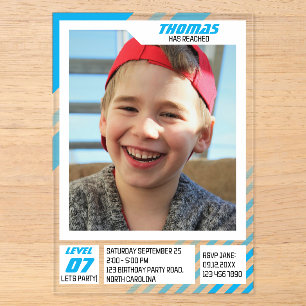 Kinder-Spielerprofil-Handels-Gamer-Geburtstagsfoto Acryleinladungen