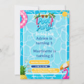 Kinder-Splash-Pool-Party Doppel-Geburtstag Einladung (Vorderseite)