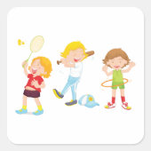 Kinder Sport Quadratischer Aufkleber (Vorderseite)