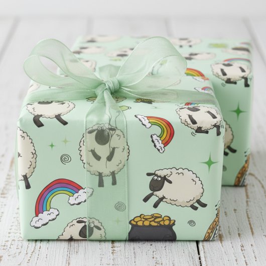 Kinder St. Patrick’s Day Schafe & Kleeblätter Geschenkpapier