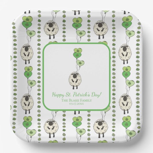 Kinder St. Patrick's Day Schafe & Shamrocks Muster Pappteller (Vorderseite)