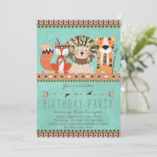 Kinder-Stamm Geburtstagsparty Einladung (Stehend Vorderseite)