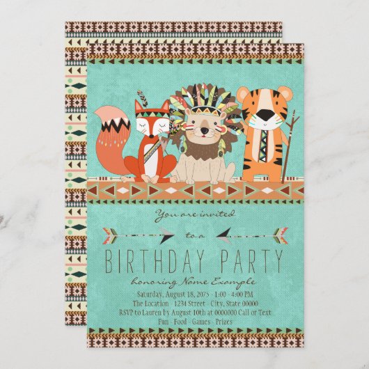 Kinder-Stamm Geburtstagsparty Einladung (Vorne/Hinten)