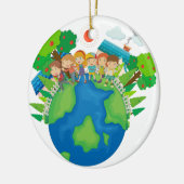 Kinder stehend um die Welt Keramikornament (Links)
