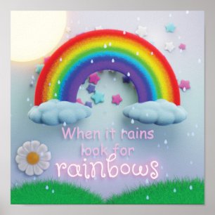 Kinder suchen bei Regenfällen nach Regenbogen, Acr Poster