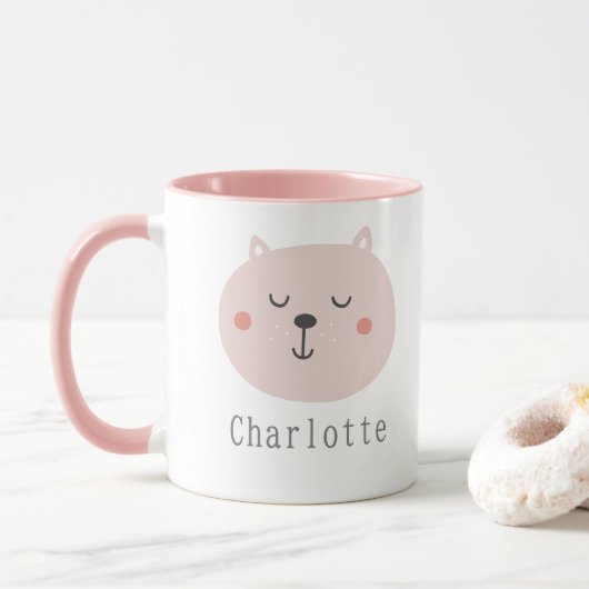 Kinder super niedlich zwei Töne Pink Kitten Indivi Tasse (Mit Donut)