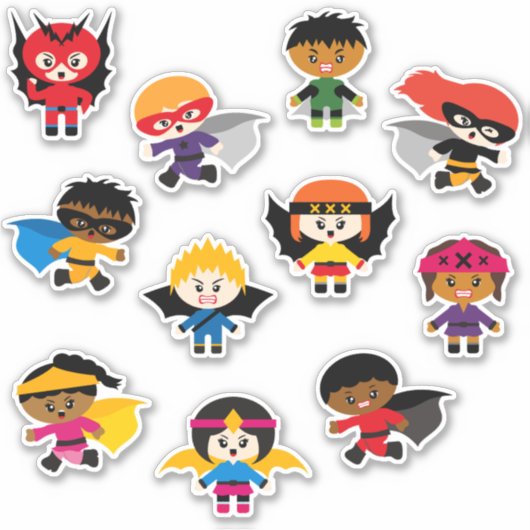 Kinder Superhelden & Supervillains Aufkleber (Vorderseite)
