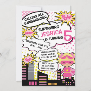 Kinder Superhero Geburtstagsparty Einladung Girl H