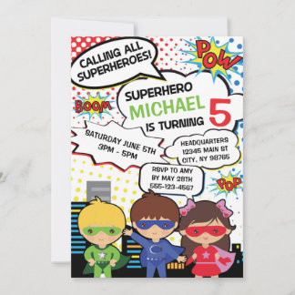 Kinder Superhero Geburtstagsparty Einladung Junge 
