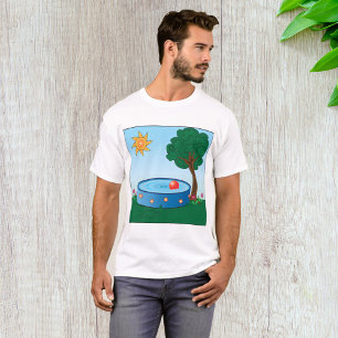 Kinder-Szene mit Pool im Hinterhof und Sonnenschat T-Shirt