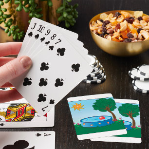 Kinder-Szene mit Pool im Hinterhof und Sonnensegel Spielkarten
