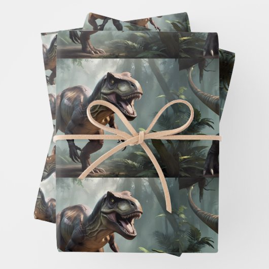Kinder T-Rex, die durch Dschungel laufen Geschenkpapier Set (Beispiel)