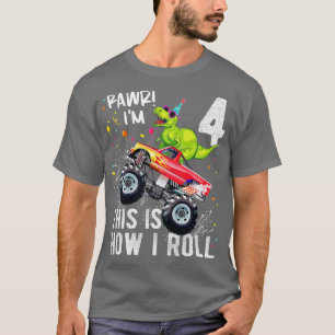 Kinder T Rex Dinosaur Monster Truck 4. Geburtstag T-Shirt