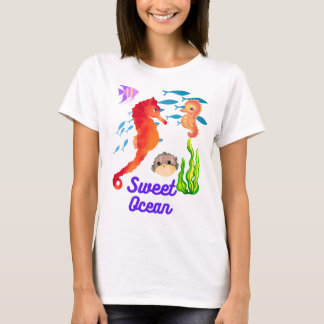 Kinder T- Shirt, süsses Seepferdchen im Ocean T-Shirt