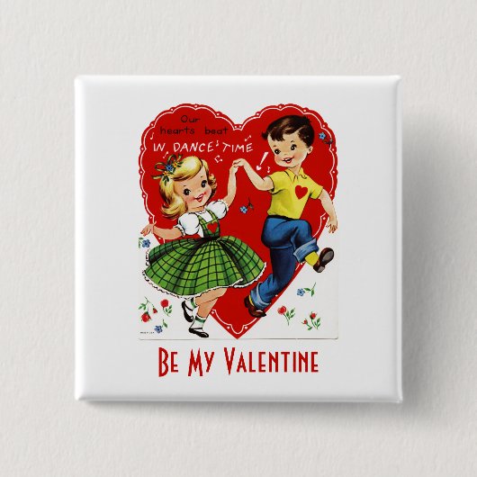 Kinder tanzen Retro Valentine Button (Vorderseite)