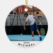 Kinder Tennis Player Foto Name & Jahr Sport Keramik Ornament (Vorne)