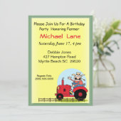 Kinder Tractor zum Geburtstag Einladung (Stehend Vorderseite)