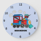 Kinder Train Boys Blue Individuelle Name Große Wanduhr (Vorderseite)