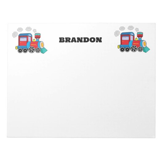 Kinder Train Boys Blue Individuelle Name Notizblock (Vorderseite)
