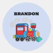 Kinder Train Boys Blue Individuelle Name Runder Aufkleber (Vorderseite)