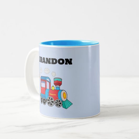 Kinder Train Boys Blue Individuelle Name Zweifarbige Tasse (Vorderseite Links)