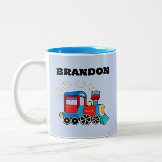 Kinder Train Boys Blue Individuelle Name Zweifarbige Tasse (Links)
