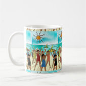 Kinder üben am Strand, Text hinzufügen Kaffeetasse (Links)