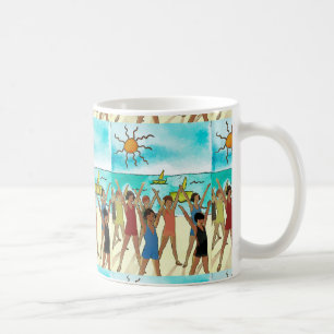 Kinder üben am Strand, Text hinzufügen Kaffeetasse