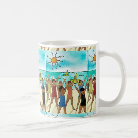 Kinder üben am Strand, Text hinzufügen Kaffeetasse (Rechts)