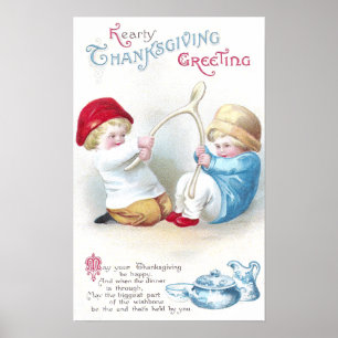 Kinder umarmen den Vintagen Erntedank des Riesenwi Poster