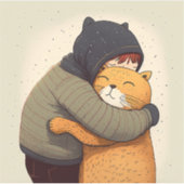 Kinder umarmt niedliche Ingwerkatze. Kind und lust Aufkleber (Vorderseite)