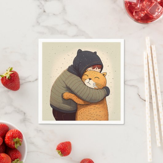 Kinder umarmt niedliche Ingwerkatze. Kind und lust Serviette (Beispiel)