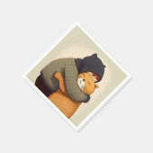 Kinder umarmt niedliche Ingwerkatze. Kind und lust Serviette (Ecke)