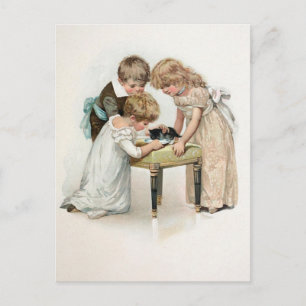 Kinder und Katze Vintage Postkarte