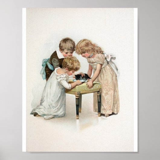 Kinder und Katzen Vintag Poster (Vorne)