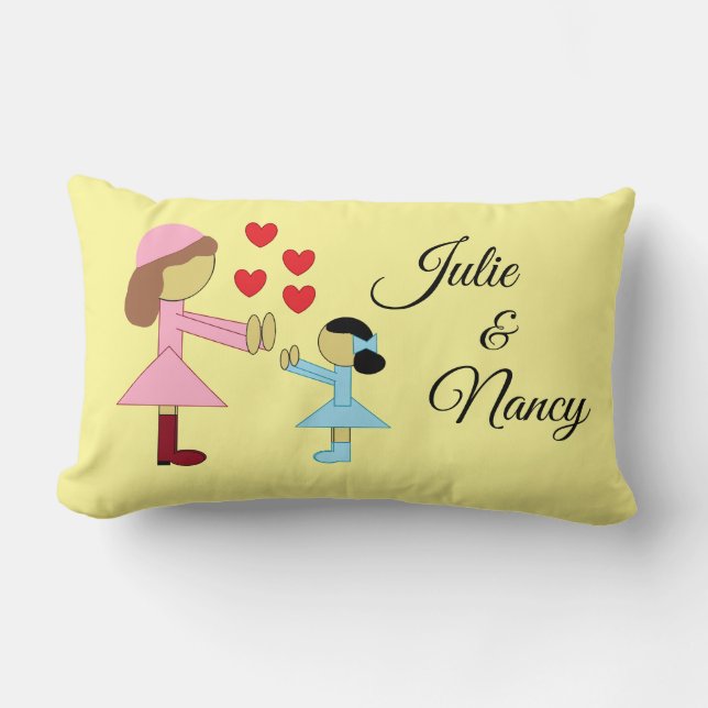 Kinder und Liebe: hellgelb Lendenkissen (Vorderseite)