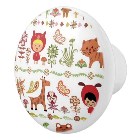 Kinder-und Tier-Muster Keramikknauf (Rechts)