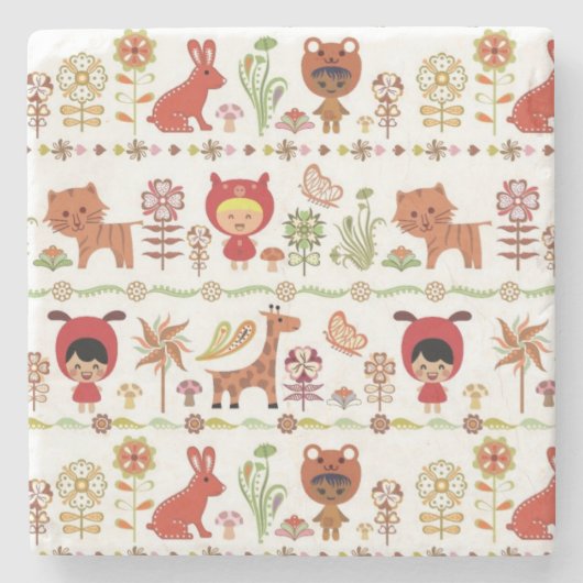 Kinder-und Tier-Muster Steinuntersetzer (Vorderseite)