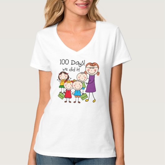 Kinder und weibliche Lehrerin 100 Tage T-Shirt (Vorderseite)