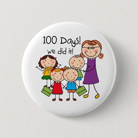 Kinder und weiblicher Lehrer 100 Tage Button (Vorderseite)