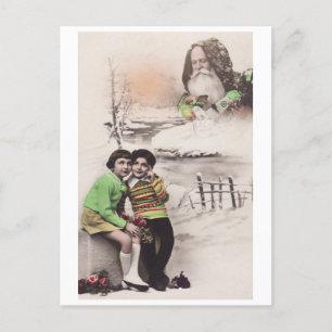 Kinder und Weihnachtsmann Weihnachten Vintage Post