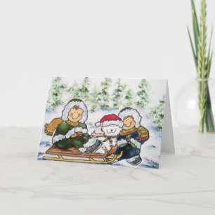 Kinder und Welpen Weihnachtskarte Feiertagskarte